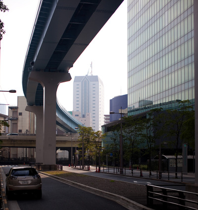 Tokyo, эстакада Yurikamome Line. По такой вот высоченной эстакаде ездит монорельсовый поезд на резиновых колесах и без машиниста.
