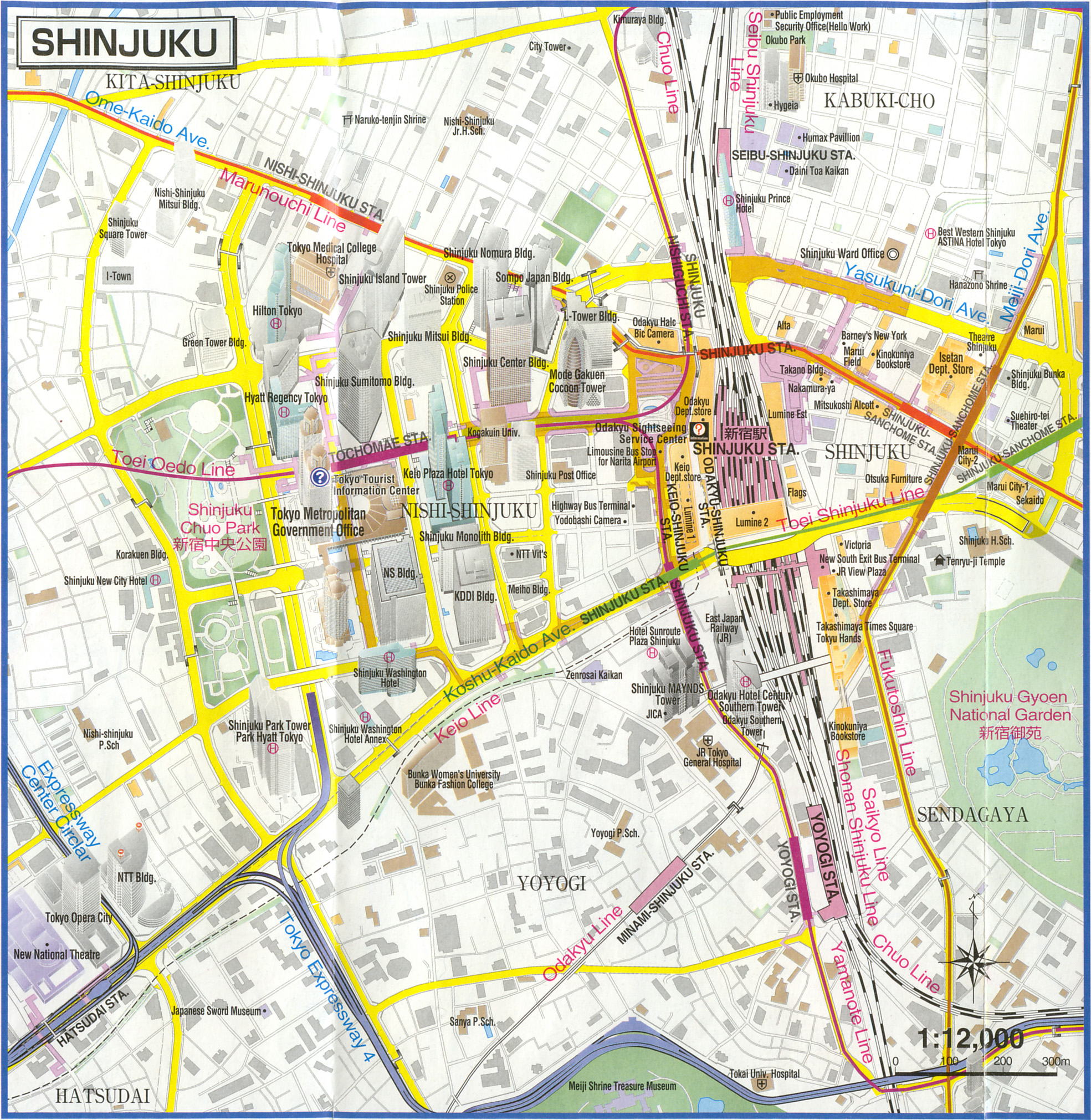 Карта района Синджуку. Tokyo. Shinjuku map..
