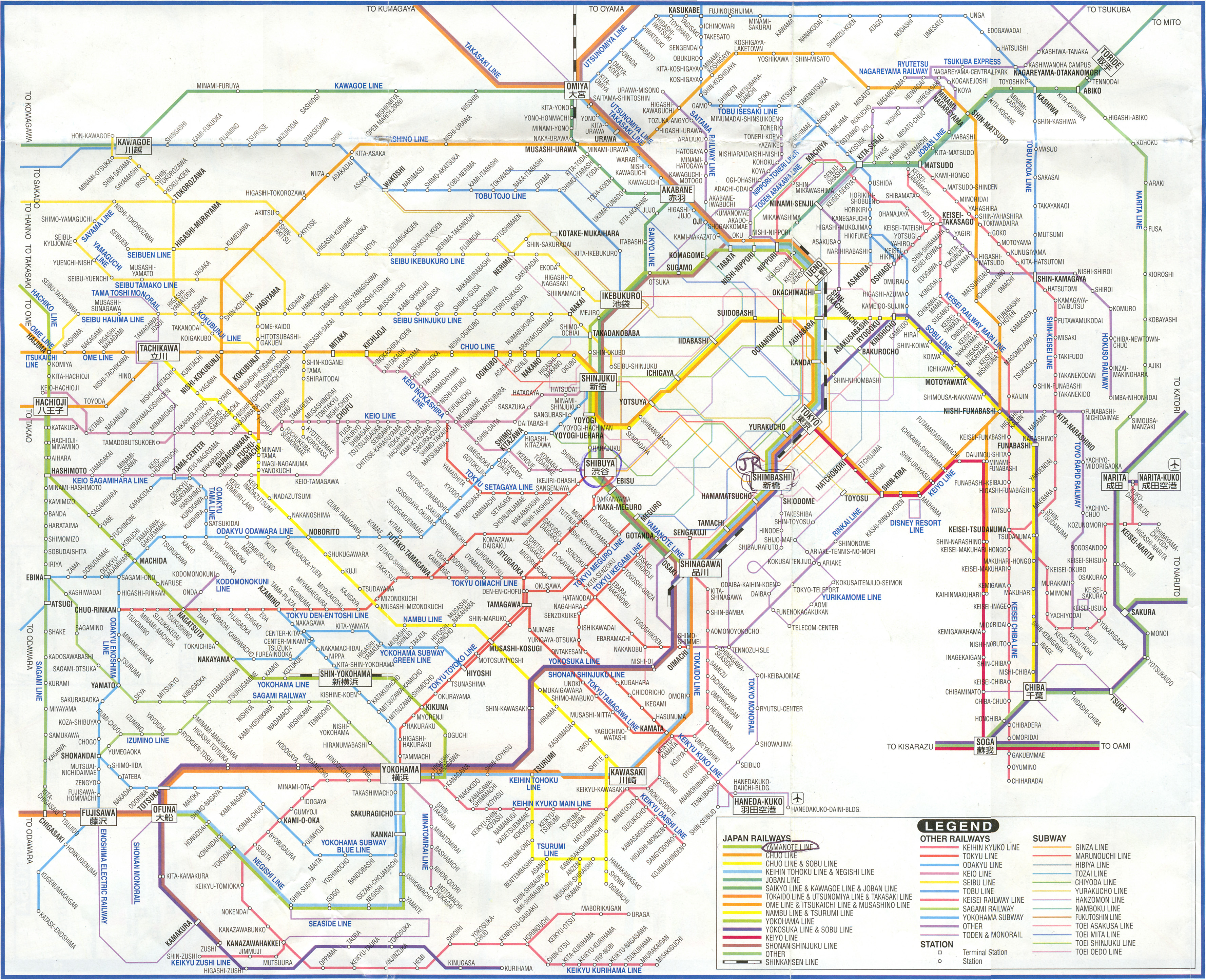 Карта линий метро города Токио (Tokyo subway map).